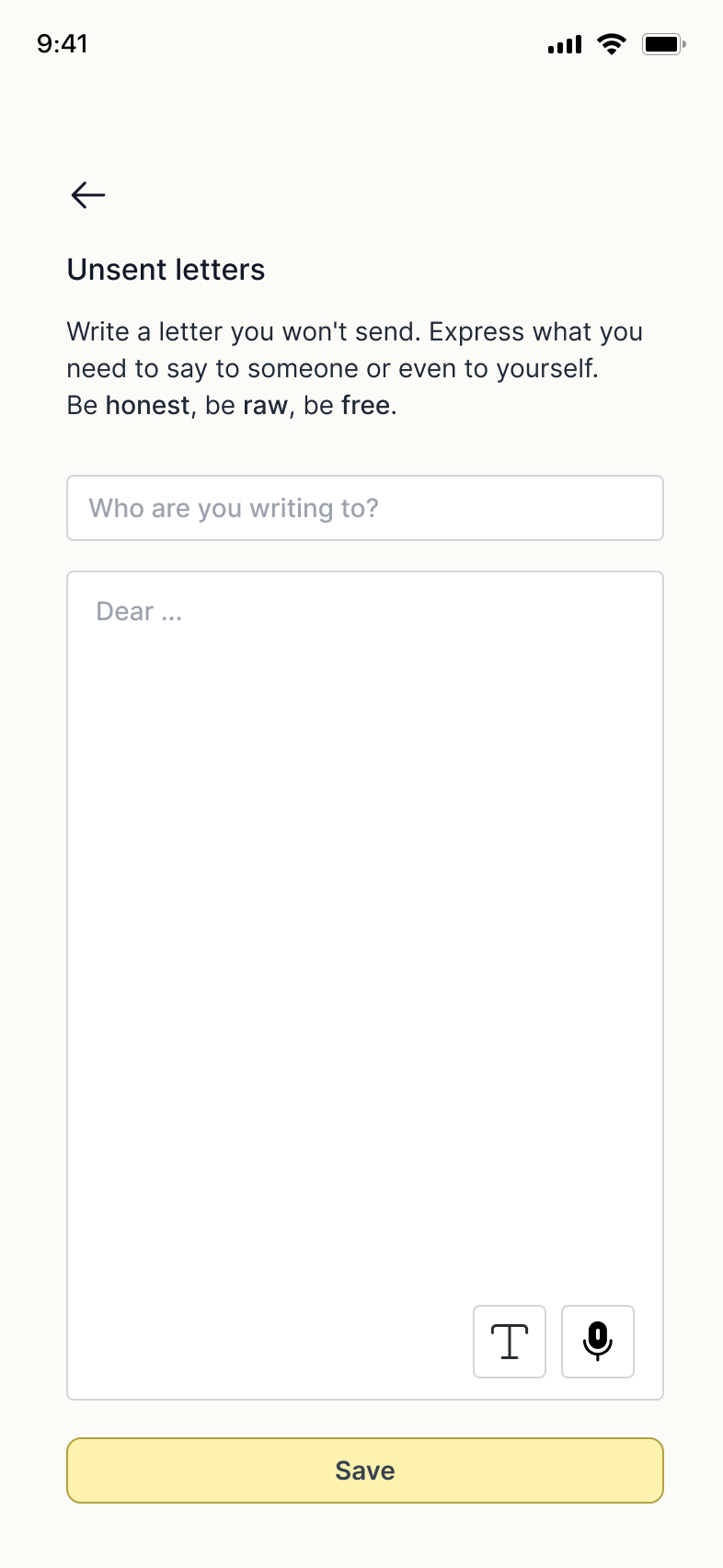 Unsent letters input screen
